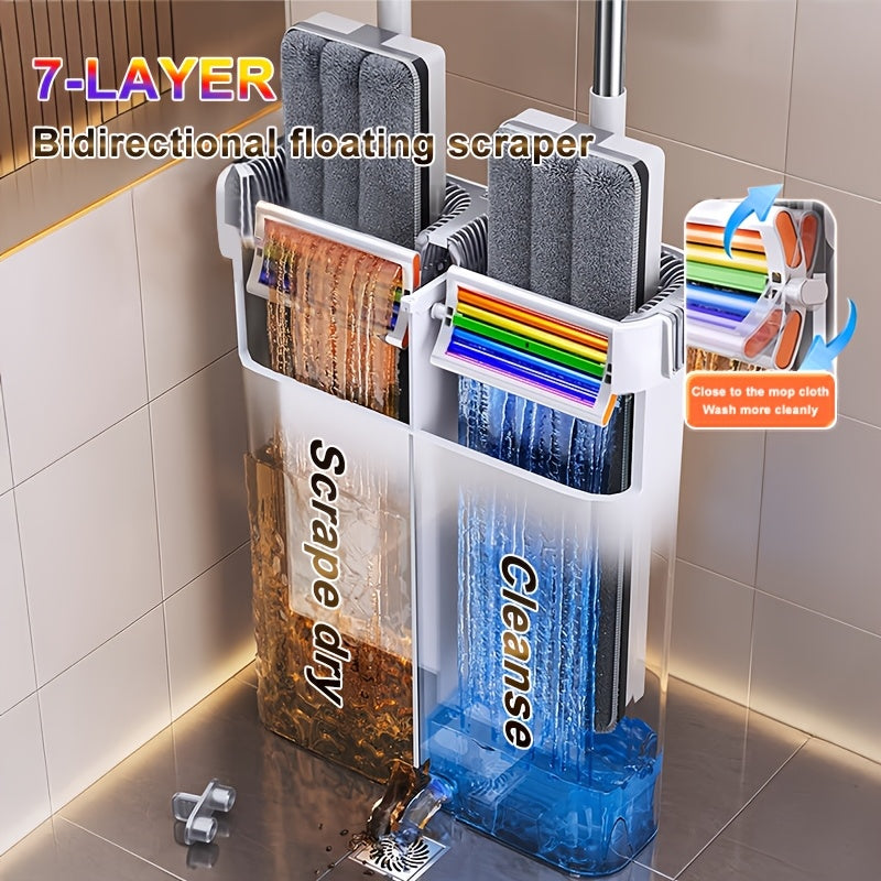 Flat Mop and Bucket Set 360 Degree Rotating Hands-Free Wringing Dual Compartment Clean Dirty Separation Ultra-Fine Fiber Floor Mop for Kitchen Bathroom Hardwood Tile