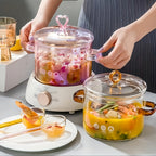 Pink Glass Cooking Pot 1500ml with Heart-Shaped Lid Boiling Stewing Multi-Function Glass Pot for Pasta Soup Congee Noodles Compatible with Electric Ceramic Stovetop