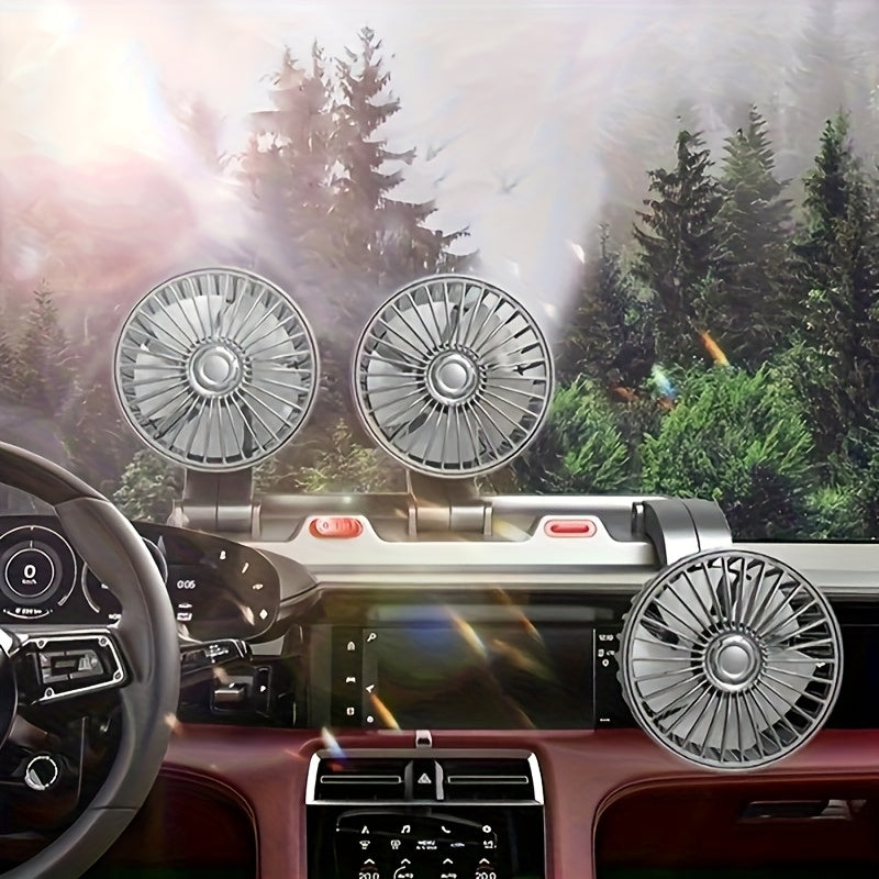 Three-Head USB Desk Fan – 360° Rotating, Digital Display, 3 Speed Quiet Fan | Plug & Play for Car, Office, Home & Outdoor | Black