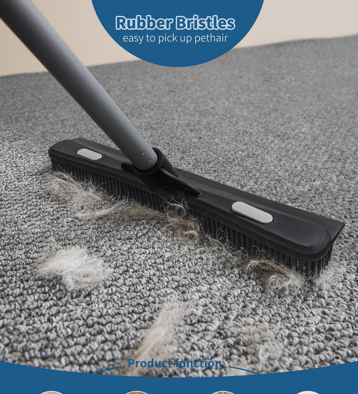Rubber Floor Brush with Expandable Design – Soft Multi-Surface Floor Cleaner for Bathroom, Bedroom, Kitchen & Living Room, Gentle Scrubbing with Multiple Components Included