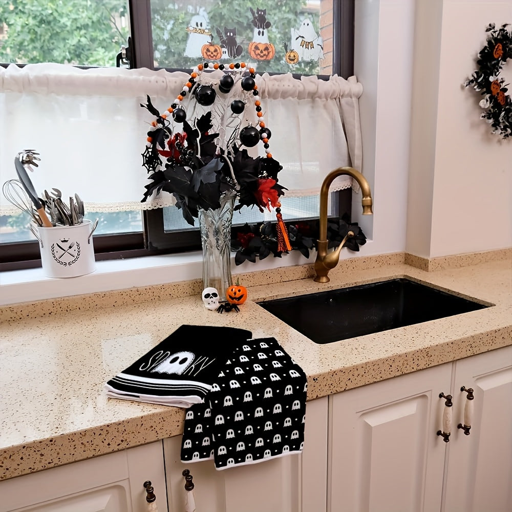 Halloween Hand Towels Set of 2 - 18x26 Inch Soft Polyester Kitchen and Bathroom Towels with Spooky Halloween Designs - Decorative Hand Drying Towels for Halloween Decor and Gifting