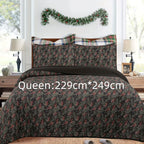 Christmas Quilt Set Queen King 3 Piece – Rustic Lodge Deer Snowman Snowflake Holiday Bedding Ensemble, Quilted Bedspread Coverlet with Pillow Shams, Machine Washable Lightweight Comforter