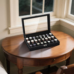 24-Slot Watch Box Organizer with Large Glass Lid & Key Lock, Faux Leather Watch Display Case for Men & Women, Tabletop Jewelry Storage Box for Watches, Wristwatch Collection Gift