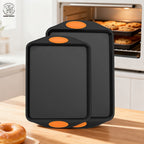 Non-Stick Baking Sheet Set with Silicone Handles – Heavy Carbon Steel Cookie Trays, Stackable, Assorted Sizes, 2/3/6/12/24 Pack for Baking & Roasting