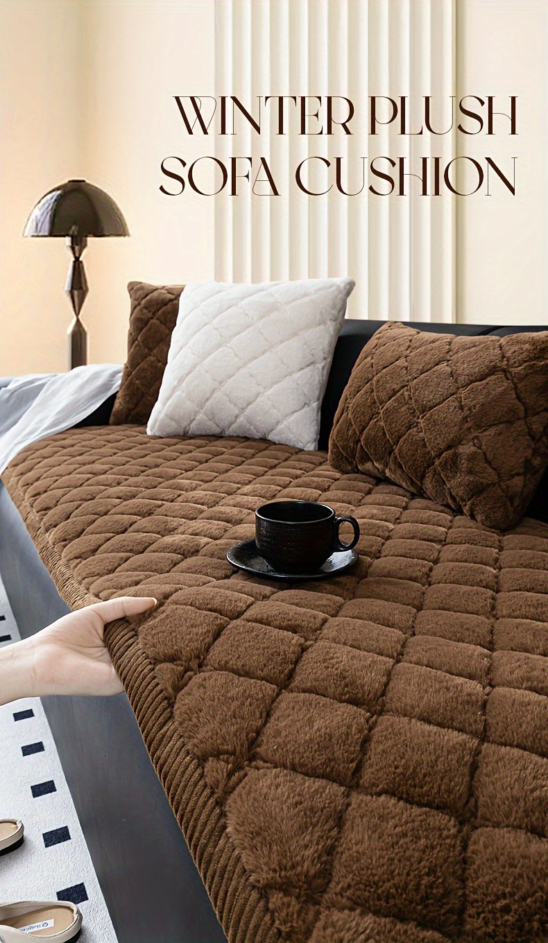 Faux Rabbit Fur Plush Sofa Cover Thickened Non-Slip Pet Friendly Machine Washable Warm Sofa Cushion - 1 2 3 4 Seater Living Room Bedroom Office 4 Colors