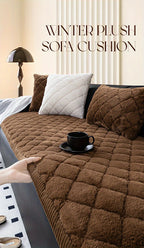 Faux Rabbit Fur Plush Sofa Cover Thickened Non-Slip Pet Friendly Machine Washable Warm Sofa Cushion - 1 2 3 4 Seater Living Room Bedroom Office 4 Colors