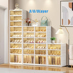 Shoe Rack with Clear Shoe Boxes 3 6 9 Tier Foldable Stackable Plastic Organizer for Closet Entryway Bedroom – Holds 6 12 or 18 Pairs