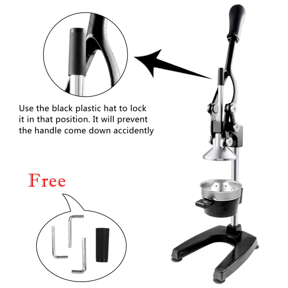 Manual Citrus Juicer Heavy Duty Cast Iron Hand Press Juice Squeezer for Orange Lemon Lime Pomegranate - Commercial Grade Fruit Juicer with Safety Lock & Stainless Steel Strainer