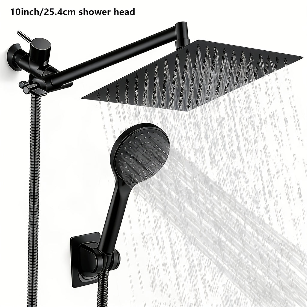 High Pressure Shower Head with Handheld Combo 9-Spray Settings 8 10 12 Inch Rainfall Stainless Steel Hose Adjustable Bracket Chrome Black