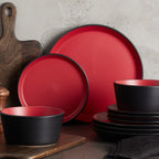 Ceramic Dinnerware Set Modern Matte Porcelain Plates Dishwasher Microwave Oven Safe Scratch Resistant Stoneware Tableware Black Red Blue for Restaurant Kitchen Wedding Gift