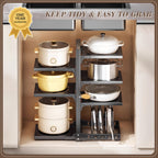 Kitchen Pot Rack Organizer – Multilayer Adjustable Metal Pan Holder, Cutting Board Storage, Detachable Shelves, Space-Saving Countertop Rack for Pots, Pans & Lids