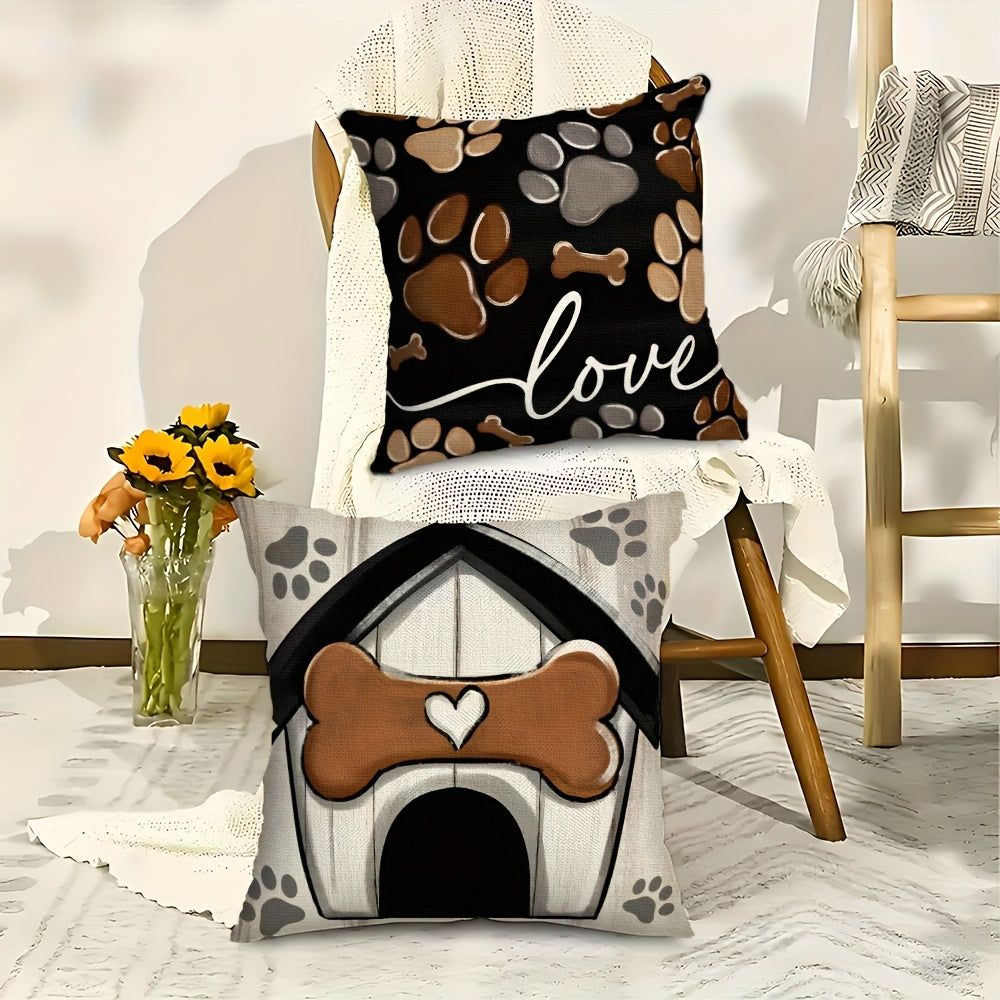 Dog Paw Print Pillow Covers Set of 4, 18x18 Inch Black Double-Sided Rustic Cottage Cushion Covers with Zipper, Outdoor Porch Home Decor Gift for Dog Lovers & Pet Owners