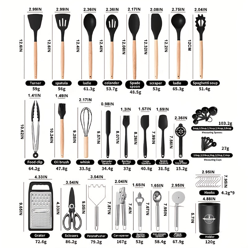 44-Piece Kitchen Cooking Tool Set – Complete Non-Stick Heat Resistant Dishwasher Safe Kitchen Utensils for Beginners & Enthusiasts, Holiday Gift