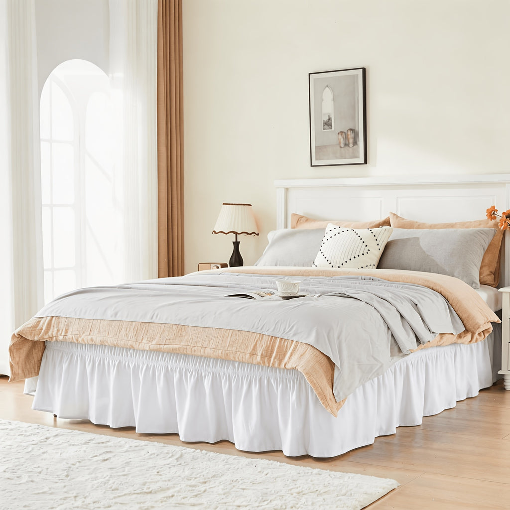 Elastic Wrap Around Bed Skirt No-Lift, 15 Inch Drop Microfiber Dust Ruffle, 30 Fade-Resistant Colors, Machine Washable, Twin Full Queen King Size