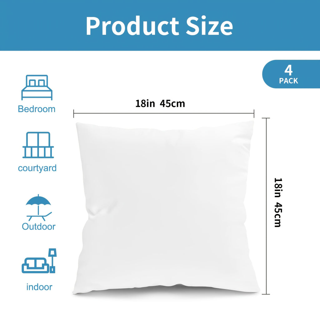 4-Pack 18x18 Pillow Inserts Waterproof Square Stuffer Pillow Form Hug Pillow Core for Living Room Bedroom Patio Sofa Indoor Outdoor