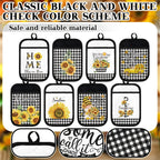 8-Piece Pot Holders Set with Pocket – Buffalo Plaid Oven Mitts, Sunflower Hot Pads & Cookie Bag, Farmhouse Kitchen Gift for Christmas, Baking & Cooking