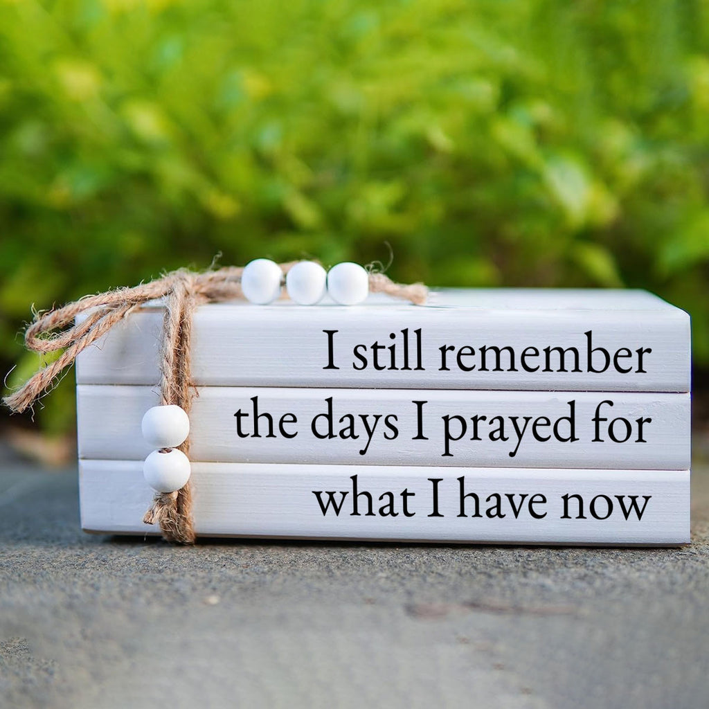 White Wooden Decorative Books Set of 3 – Rustic Farmhouse Faux Book Stack with Bead Tassels for Coffee Table, Shelf Decor, Living Room & Contemporary Home Decoration