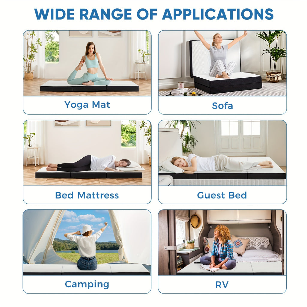 Portable Tri-Fold Memory Foam Mattress | 3" & 4" Foldable Floor Mattress with Washable Cover – Camping, Guest, Floor Sleeping | Single, Twin, Twin XL, Full, Queen