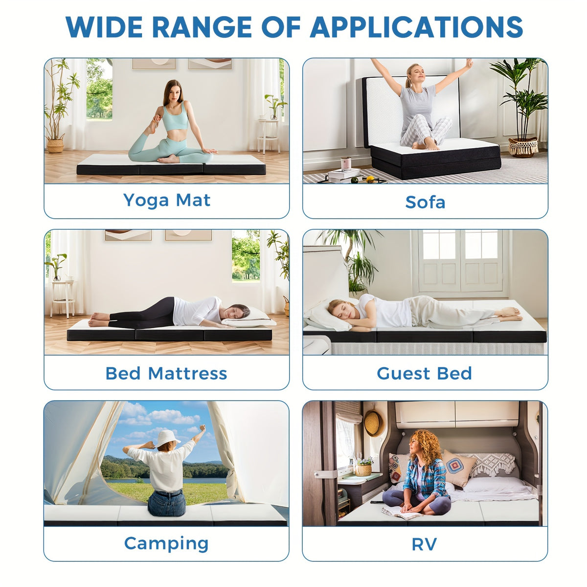 Portable Tri-Fold Memory Foam Mattress | 3" & 4" Foldable Floor Mattress with Washable Cover – Camping, Guest, Floor Sleeping | Single, Twin, Twin XL, Full, Queen