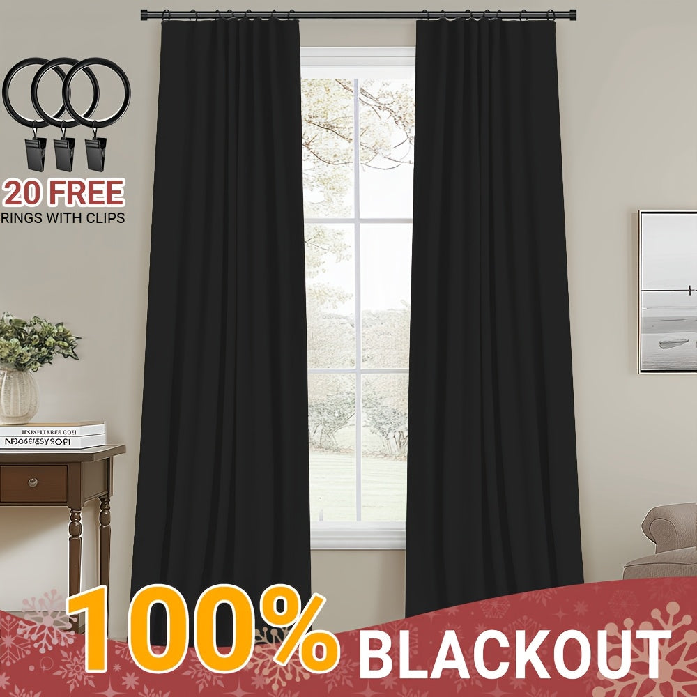 Blackout Curtains for Living Room & Bedroom - 100% Blackout Textured Panels, Thermal Insulated, Rod Pocket & Clip Rings, Multiple Sizes & Colors