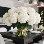 Artificial White Hydrangea Set of 6 UV-Resistant Fake Flowers with Realistic Leaves for Wedding Garden Porch Indoor Outdoor Home Decoration Durable Simulation Floral Decor