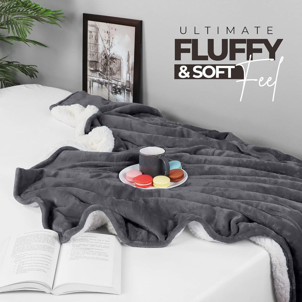 480GSM Heavy Sherpa Fleece Blanket Double-Sided Reversible Warm Throw for Couch Bed Office Travel All Season Comfort Sofa Decoration Holiday Gift