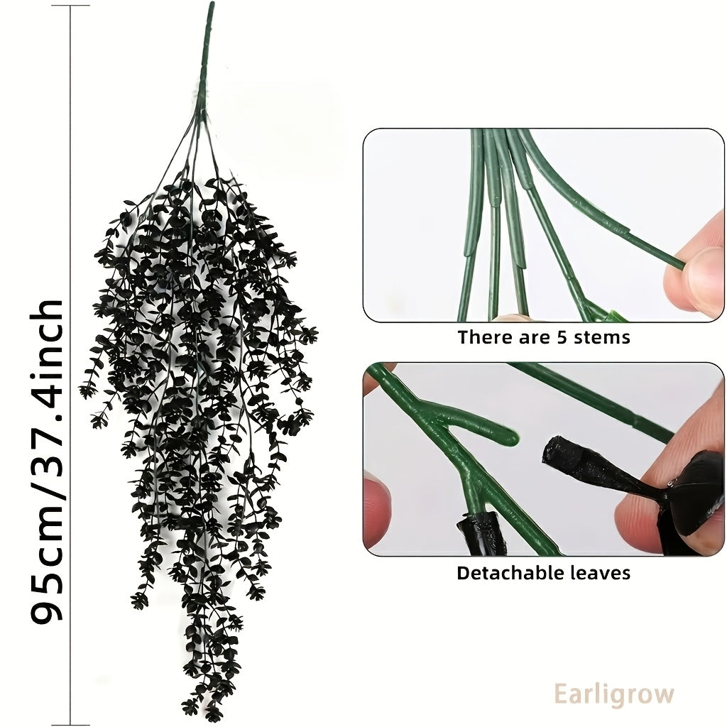 Black Artificial Hanging Flowers & Greenery Vines UV Resistant 2 or 4pcs – Indoor Outdoor Faux Floral Garland for Halloween, Fall Celebrations, Weddings & Home Seasonal Decorations