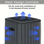 AC Cover Outdoor Heavy Duty Central Air Conditioner Unit Cover Breathable Mesh Adjustable Buckle Straps Debris Bug Leaf Rain Snow UV Protection Residential Commercial XS S M L