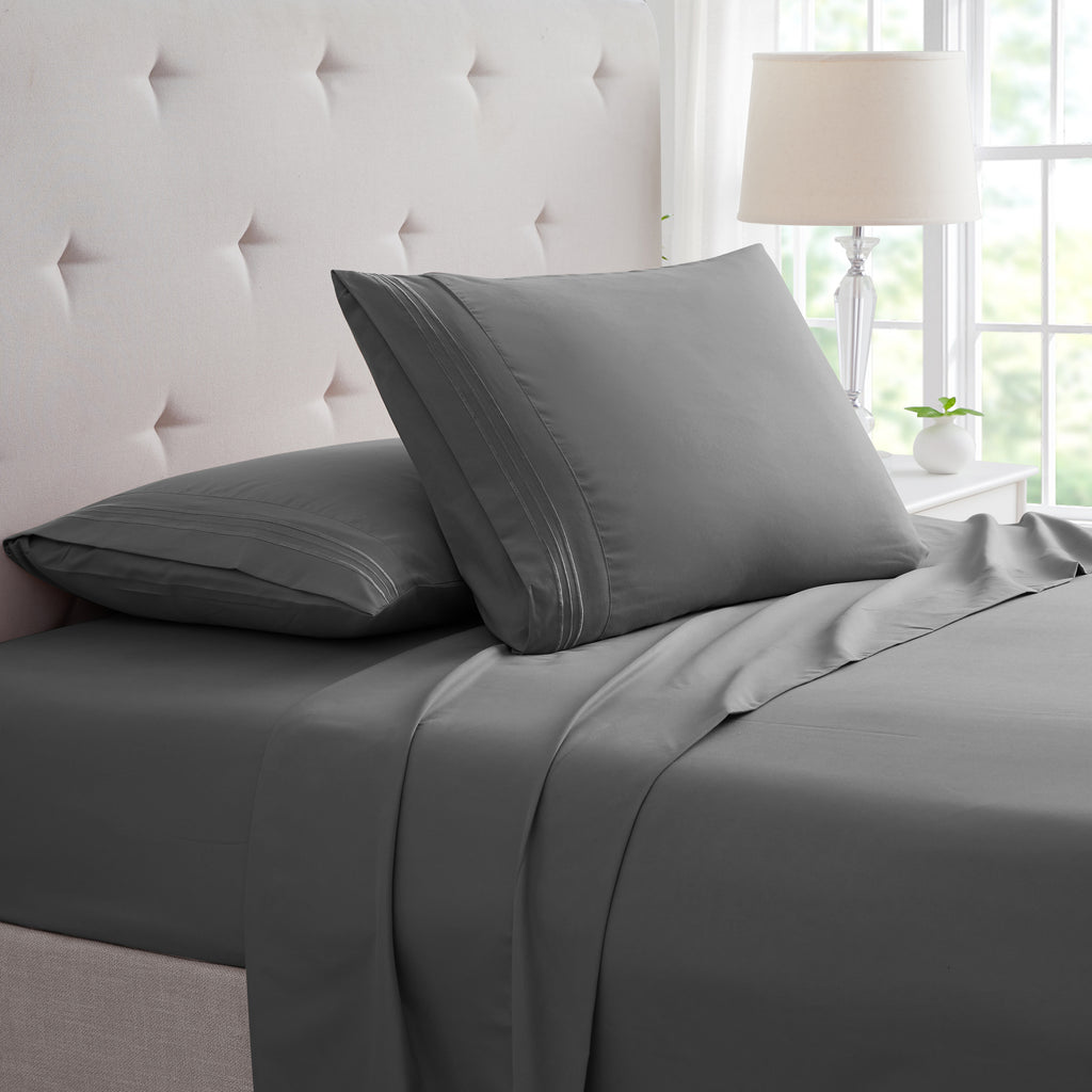 Bamboo Sheet Set 4-Piece 1800 Thread Count Deep Pocket – Soft Breathable Embroidered Bed Sheets Twin Full King, Wrinkle & Fade Resistant Microfiber Bedding Set