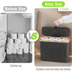 Bamboo Toilet Paper Storage Basket with Lid Holds 12 Rolls, Multi-Functional Bathroom Organizer with Tissue Holder Hook – Countertop Bathroom Decor, Black, Gray, White & Purple