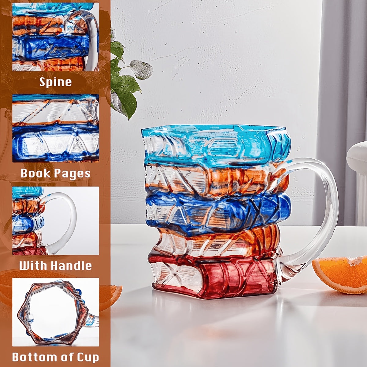 Hand-Painted Book Stack Coffee Mug Stained Glass Art 7oz 14oz Stackable Glass Cup - Novelty Gift for Book Lovers Librarians Women Book Club Literature Enthusiasts | Nuvia Haven