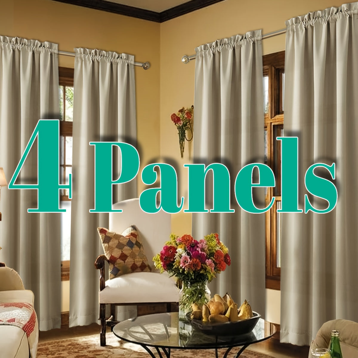 Light Filtering Curtains 4 Panels Solid Color Rod Pocket – Soft Brushed Sheer Window Drapes for Living Room Bedroom Office, 8 Sizes 10 Colors