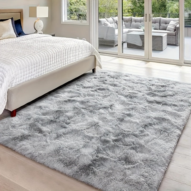 Fluffy Shag Area Rug for Living Room Bedroom - Super Soft Plush Faux Fur Carpet, Thick Shaggy Indoor Rug, Gray & Tie-Dye, 4 Sizes