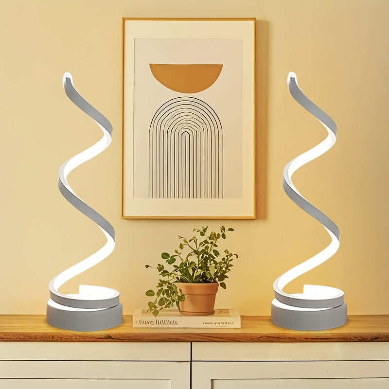 Modern Spiral Touch Table Lamp with USB-C Charging Port 3-Way Dimmable - Minimalist Bedside Lamp for Bedroom Living Room Desk - LED Bulb Included, Black & White, Single & 2-Pack