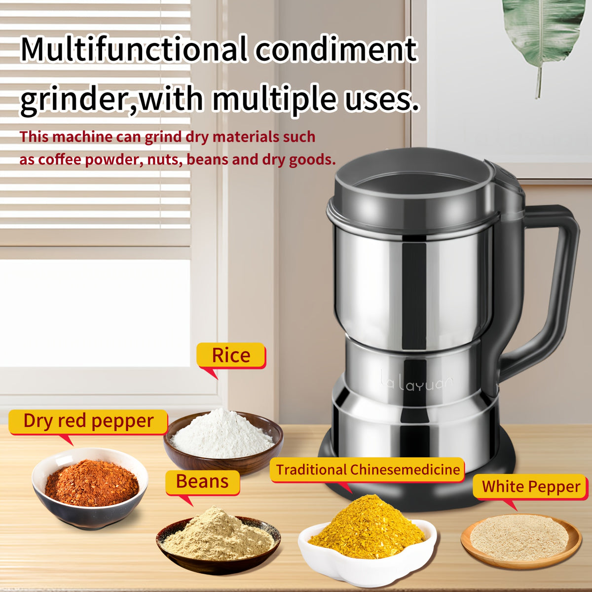 Electric Coffee Bean Grinder 300W 400g/14oz, 8-Blade Stainless Steel, One-Touch Button, Grinds Up to 36 Cups in 10 Seconds – Also for Spices, Grains & Nuts