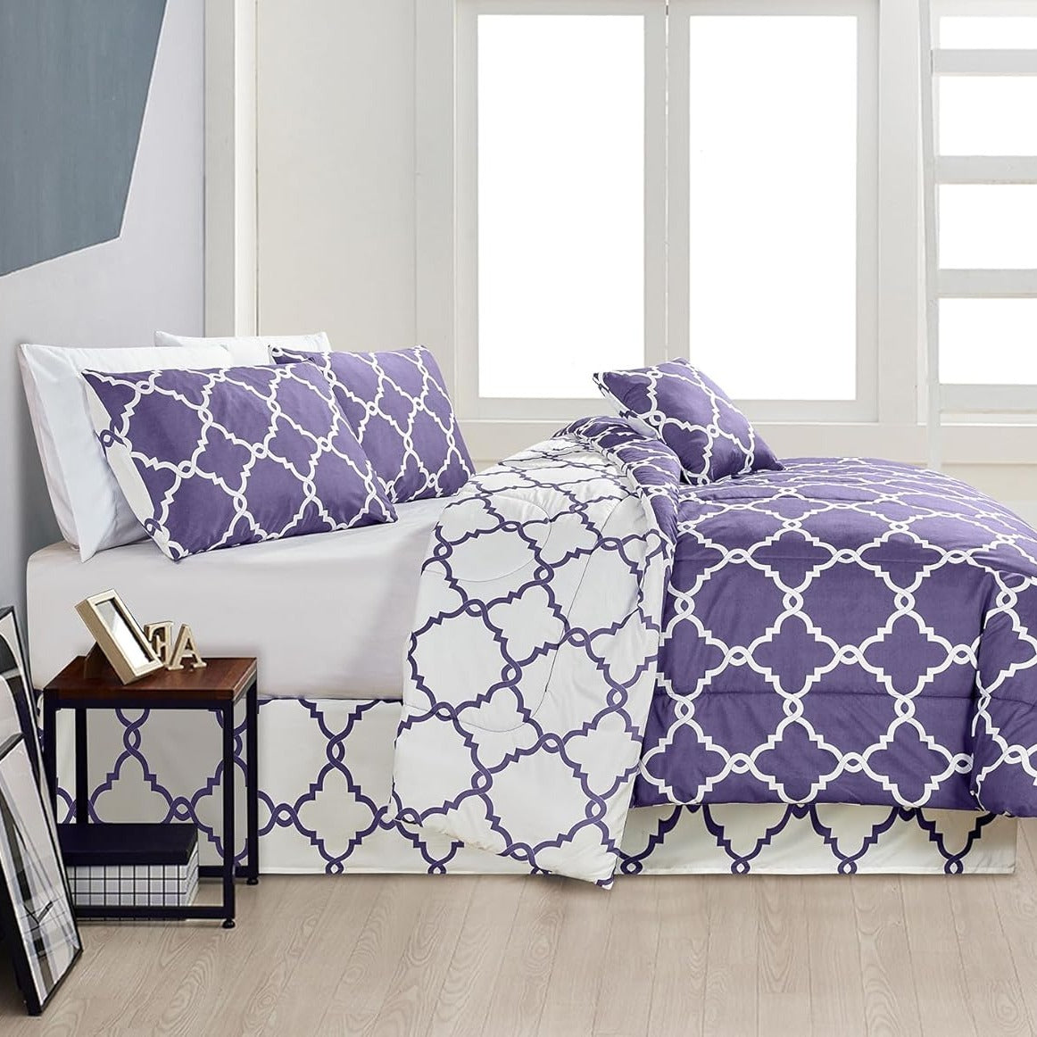 5-Piece Comforter Set – Reversible Quilted Down Alternative Bedding Set with Pillow Shams, Bed Skirt & Cushion | All Season | Twin, Queen, King