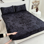 Gothic Skull Fitted Sheet Set 3-Piece – Victorian Baroque Black & Gray Skull Pattern, Deep Pocket 15", Machine Washable Hypoallergenic Bedding, Twin Full Queen King