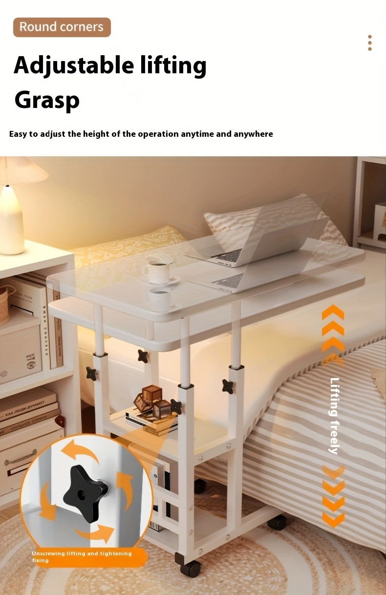 Rolling Laptop Desk Movable Adjustable Height 360 Degree Rotating Wheels Bedside Computer Desk for Bedroom Living Room Dormitory Multifunctional Student Writing Desk Multiple Colors