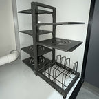 Kitchen Pot Rack Organizer – Multilayer Adjustable Metal Pan Holder, Cutting Board Storage, Detachable Shelves, Space-Saving Countertop Rack for Pots, Pans & Lids