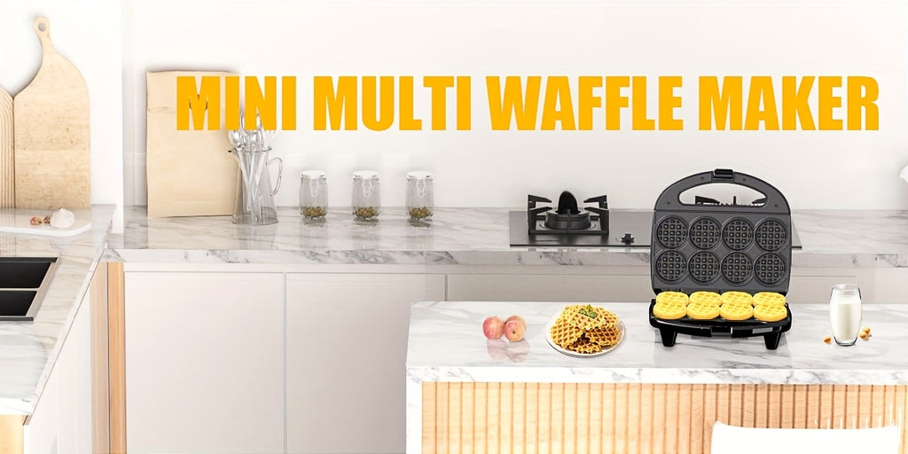 Mini Waffle Maker Makes 8 Bite-Size 2-Inch Waffles Dual Non-Stick Plates Cool Touch Handle Compact Family Breakfast Maker
