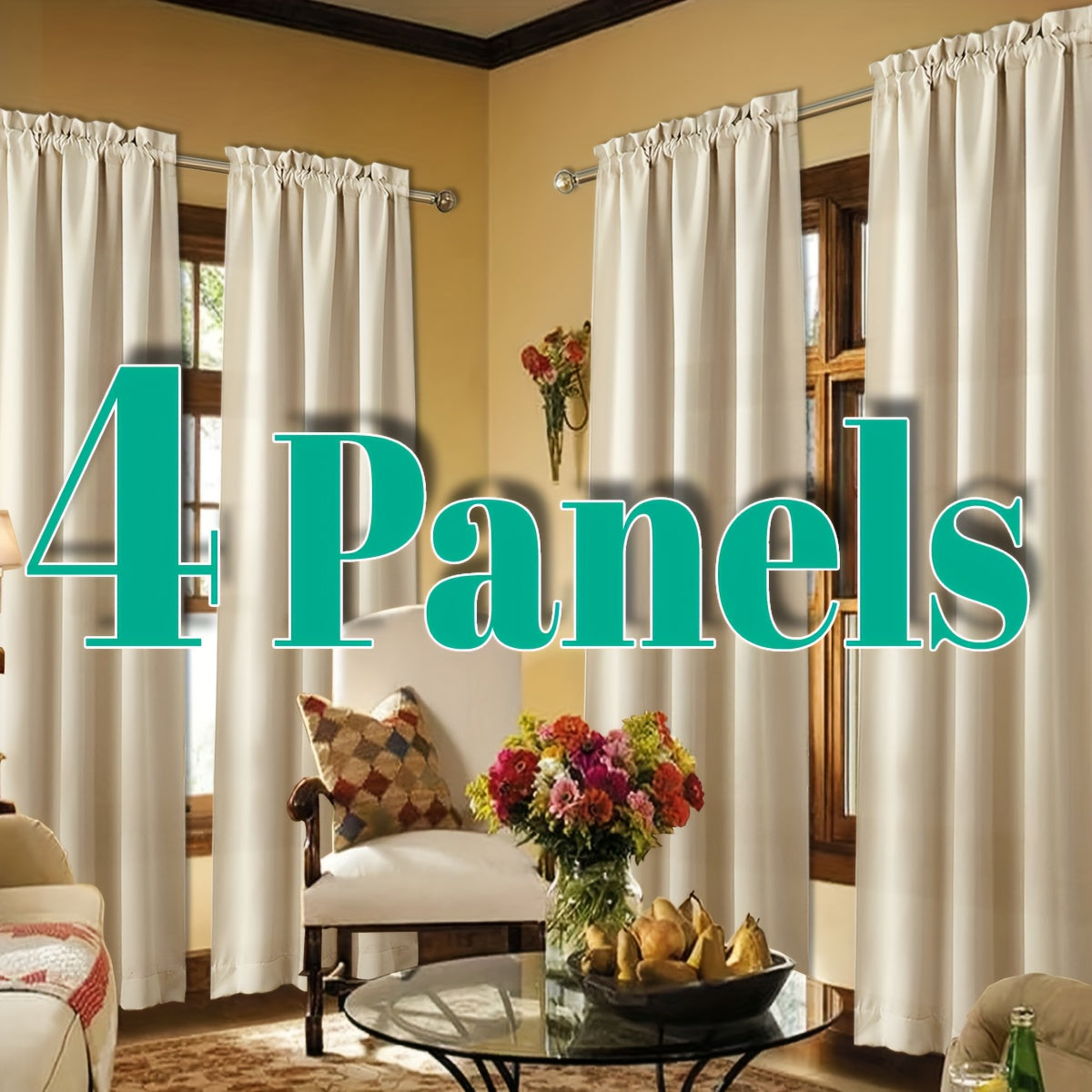 Light Filtering Curtains 4 Panels Solid Color Rod Pocket – Soft Brushed Sheer Window Drapes for Living Room Bedroom Office, 8 Sizes 10 Colors