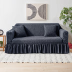 Velvet Jacquard Sofa Cover Ruffle Detail – Non-Slip Dustproof Soft Breathable Slipcover, Machine Washable All-Season, Polyester Spandex, 1/2/3/4 Seater, Grey