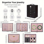 Jewelry Box with Lock & Mirror, Large 6-Tier Jewelry Case with 5 Drawers, Lockable Jewelry Storage Organizer for Women, Girls & Loved Ones — Jewelry Armoire Gift