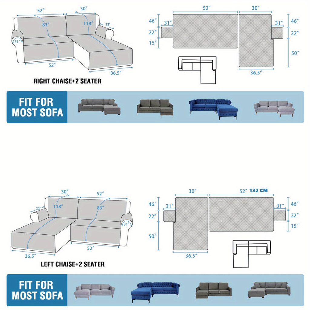 L-Shaped Sectional Sofa Cover 100% Liquid-Resistant Couch Slipcover with Non-Slip Straps for Dogs Cats Pets Left Right Chaise
