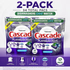 Cascade Platinum Plus Dishwasher Detergent Pacs Fresh Scent 2 Pack 17 Count – No Pre-Rinse Needed, Grease-Fighting & Glassware Protection Dish Pods