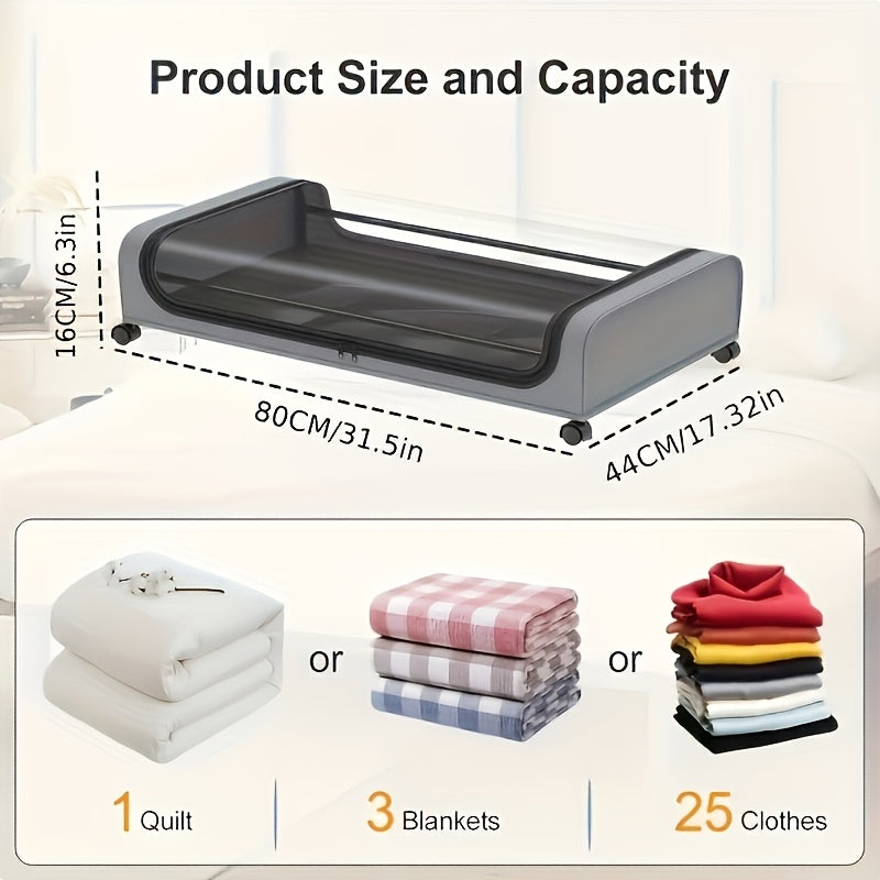 Rolling Under Bed Storage with Wheels - Metal Drawer Organizer for Clothes, Blankets, Shoes & Bedding, 1pc or 2pcs, Gray & Black, Wheeled Storage Box