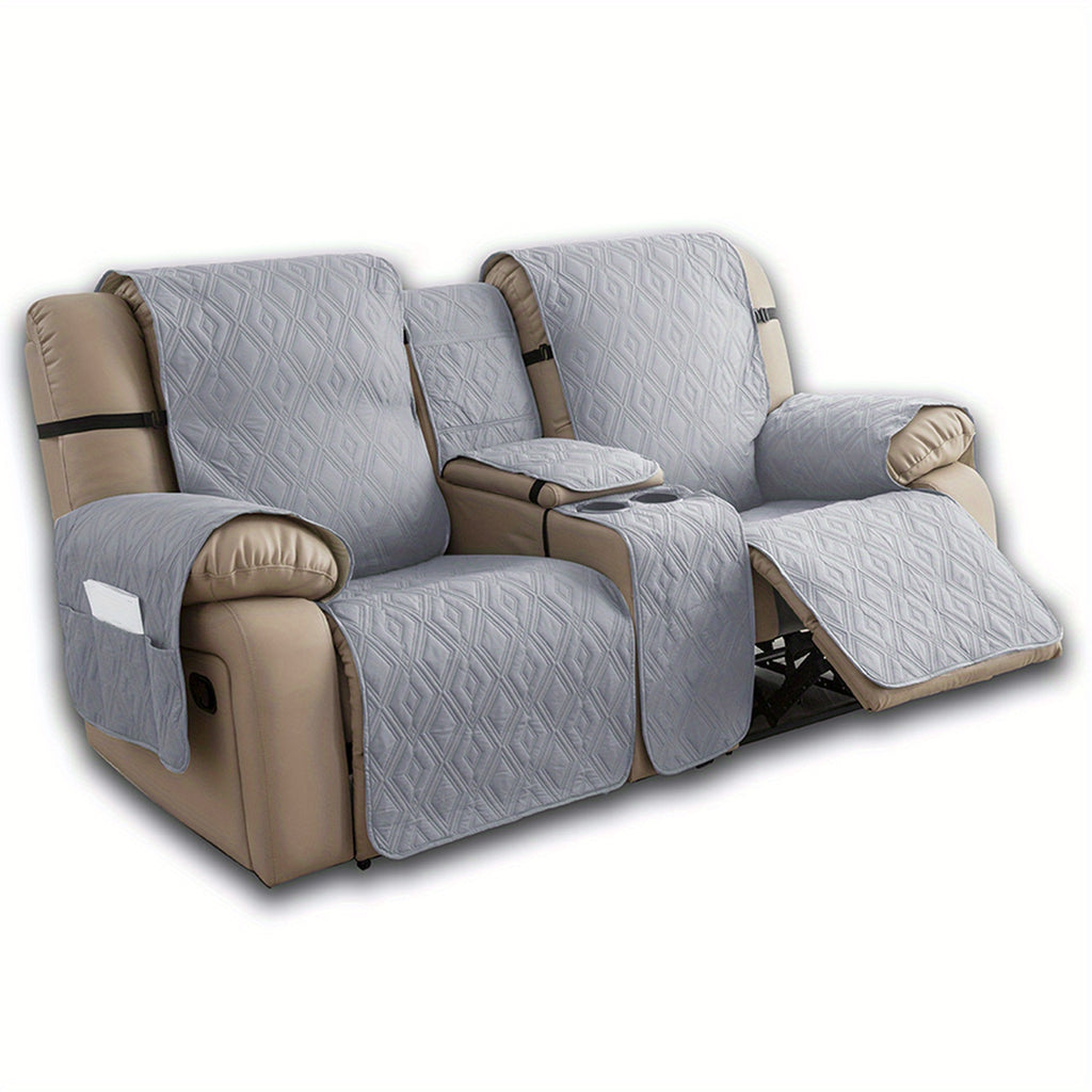 Loveseat Recliner Cover with Center Console – 4-Piece Set 100% Waterproof Dual Recliner Slipcover with Straps, Split Reclining Sofa Protector for Pets & Kids, Living Room Furniture Cover