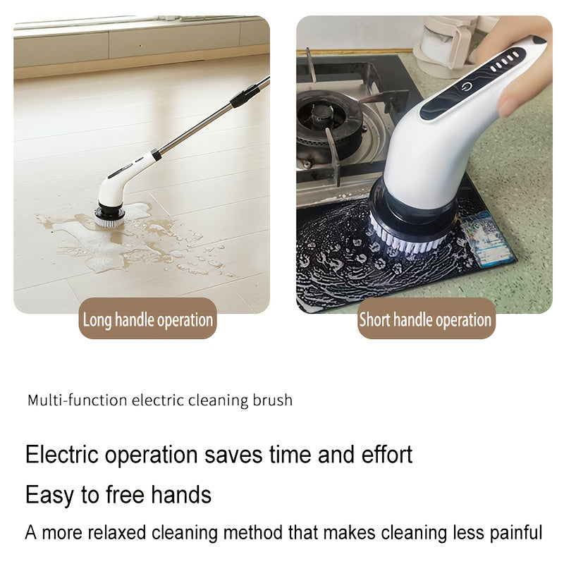 Electric Rotary Scrubber Cordless with 8 Replaceable Brush Heads – Dual Speed USB Rechargeable Power Scrubber, Adjustable Detachable Handle, Swivel Head for Bathroom, Bathtub, Tile, Floor & Shower Cleaning