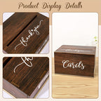 Wedding Card Box with Lid Rustic Faux Wood, Boho Dark Brown Rectangular Gift Card Holder with Slot for Wedding, Bridal Shower, Graduation, Anniversary, Baptism & Party Decorations, Keepsake Organizer