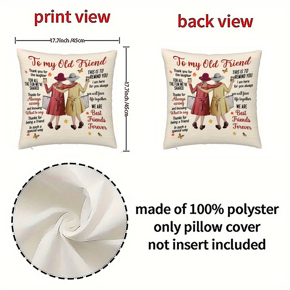 Best Friend Gift Throw Pillow Cover 18x18 Inch – Double-Sided Printed Friendship Quotes & Autumn Leaves Design, Zipper Closure Machine Washable Cushion Cover for Bedroom Sofa Living Room Car Holiday Decor